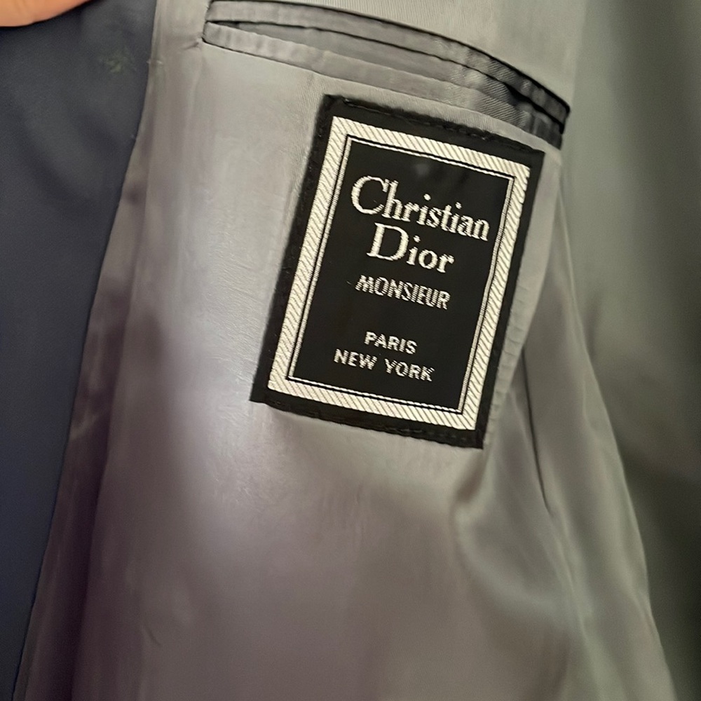 Christian Dior blue suit, double breasted with gold buttons